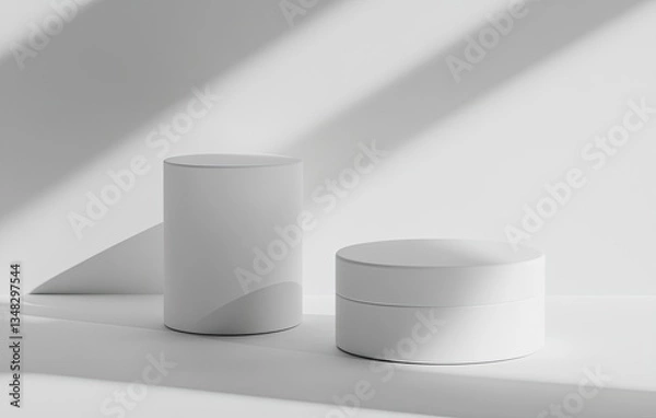 Obraz 3D rendering of two white cosmetic tube and jar mockups on an isolated background, with a white color theme and a minimalist style. High resolution.