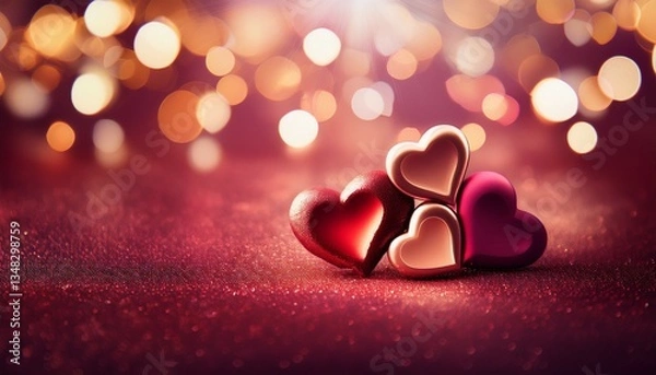 Fototapeta abstract holiday background for valentines day with hearts festive overlay with blurred lights