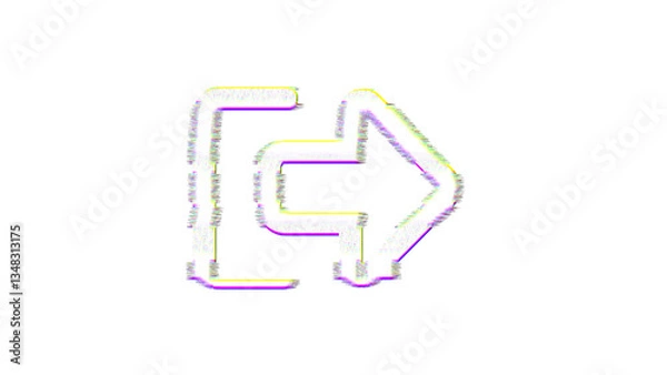 Fototapeta Icon sign exit (out) is distorted. Glitch. Noise, chromatic aberration, geometric distortion
