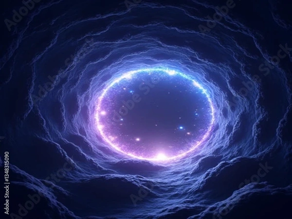 Fototapeta Space warp tunnel with dynamic light streaks and star trails