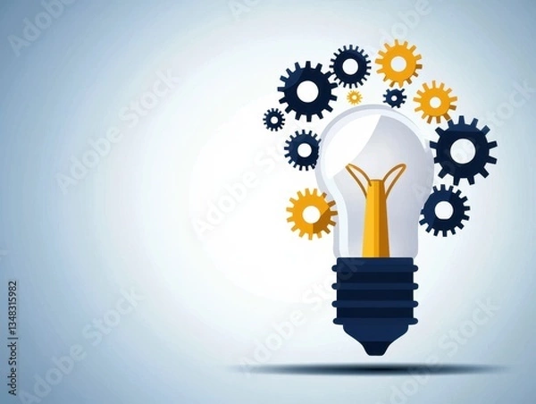 Obraz Illuminating Ideas: Lightbulb and Gears Conceptual Illustration