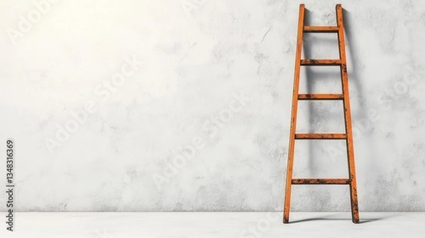 Fototapeta Orange Ladder Leaning Against Plain Wall in Minimalist Setting
