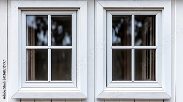 Fototapeta Two rectangular white windows featuring a cross shaped design