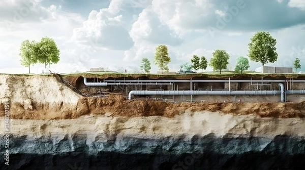 Obraz Cross-section of an underground water pipe network