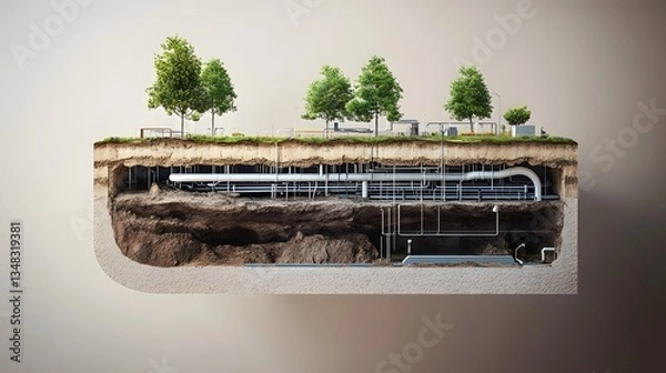Obraz Cross-section of an underground water pipe network