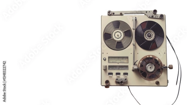 Fototapeta Vintage analog reel-to-reel tape recorder on transparent background