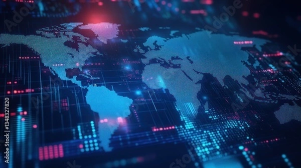 Fototapeta Global Network Connectivity: A Digital World Map