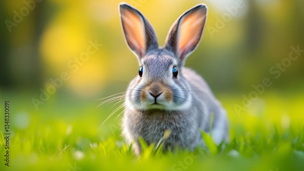 Fototapeta Adorable Wild Rabbit in Sunlit Meadow – Cute Bunny Symbolizing Spring, Easter, and Nature Wildlife Photography