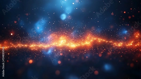 Fototapeta Abstract cosmic scene with bright fiery nebula and sparkling stars against a deep blue space background