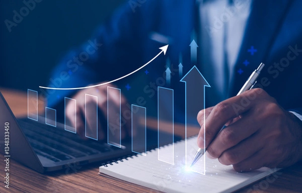Fototapeta 2025 Business growth, boost up business or success concept, Business growth, investment profit increase, growing sales and revenue, progress or development concept, arrow graph future growth plan