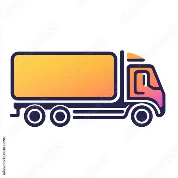 Fototapeta Colorful Graphic Design of a Delivery Truck with Bright Orange Cargo Container and Bold Outline