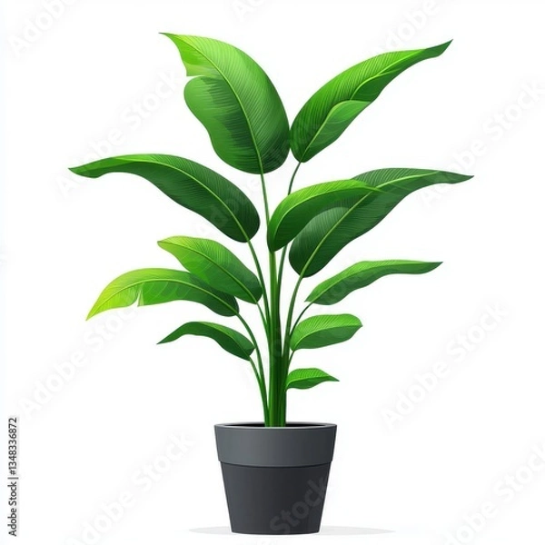 Fototapeta Lush Green Indoor Plant in Simple Black Pot for Modern Home or Office Decor