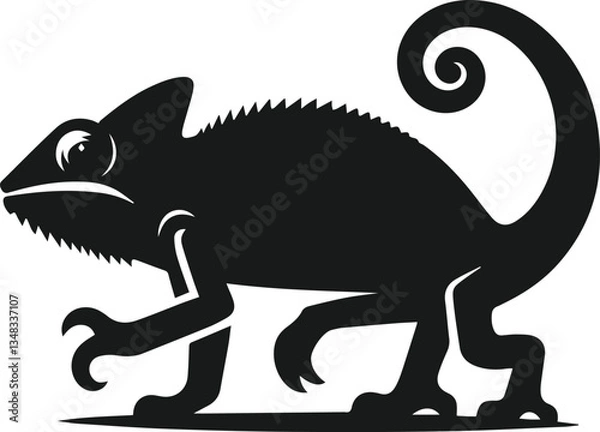 Obraz Chameleon walking cautiously with one foot raised vector animal silhouette