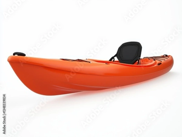 Fototapeta Bright Orange Kayak with Black Seat on White Background for Water Sports and Outdoor Activities