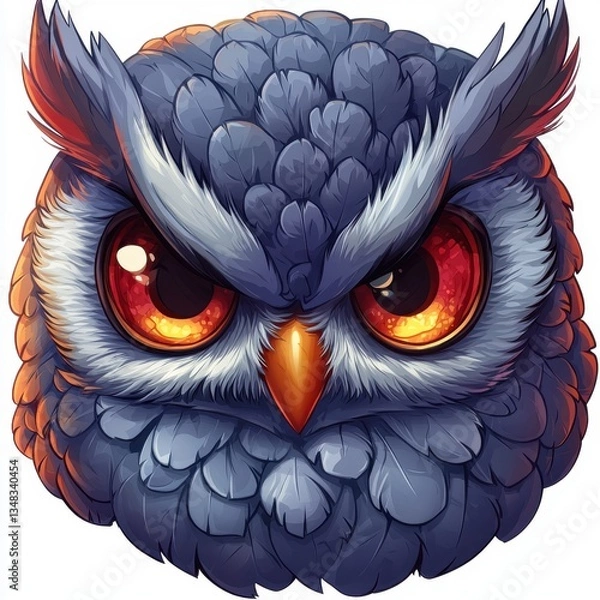 Fototapeta Majestic Cartoon Owl with Intense Eyes and Intricate Feather Detail, Perfect for Creative Projects and Illustrations