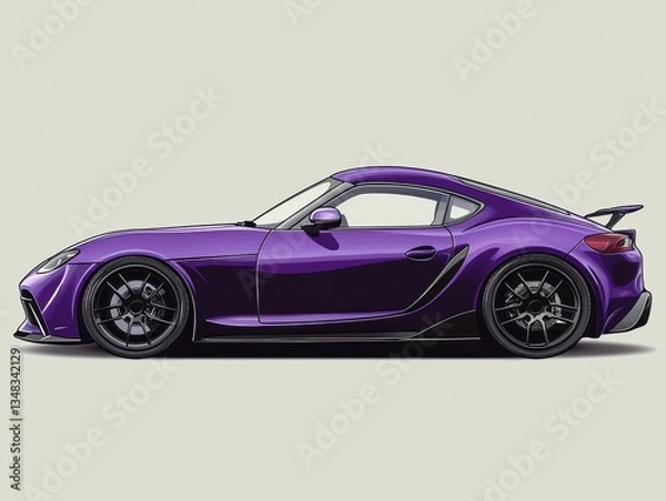 Fototapeta Sleek Purple Sports Car Side View with Modern Design and Stylish Details for Automotive Enthusiasts and Illustrators