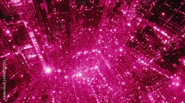 Fototapeta Abstract digital cityscape, vibrant pink glow