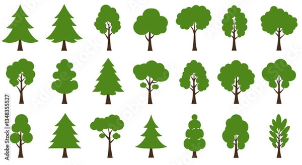 Fototapeta Collection of Various Cartoon Trees for Illustrations, Assorted Stylized Trees for Nature Illustrations