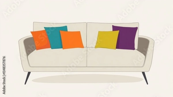 Obraz A Stunning Beige Sofa with Vibrant Pillows: A Modern Home Decor Design