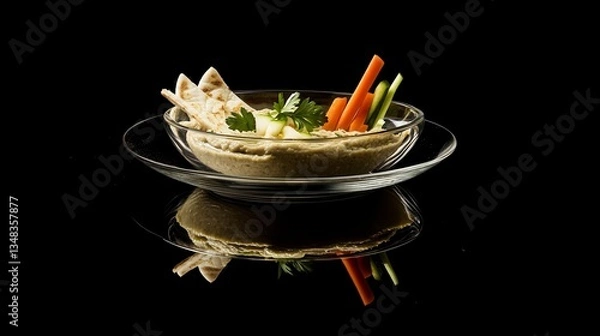 Obraz Scrumptious Hummus and Vegetables Display: A Mediterranean Delight