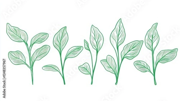 Obraz Elegant Green Leaf Design: A Detailed Botanical Illustration