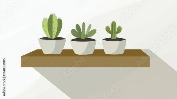 Obraz Stylish Succulents on a Wooden Shelf: A Minimalist Home Decor Piece