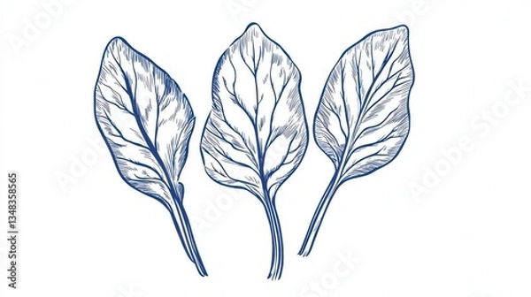 Obraz Stunning Botanical Illustration of Leaves, Exquisite Line Art Design