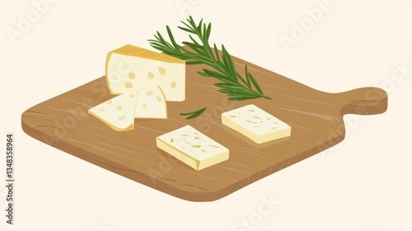 Obraz Cheese Board with Rosemary Garnish - A Delightful Culinary Display