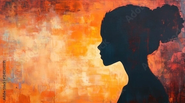 Fototapeta Abstract silhouette of a woman, warm, textured background