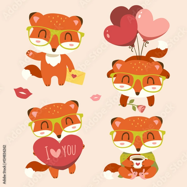 Obraz vector valentine's day fox with heart set