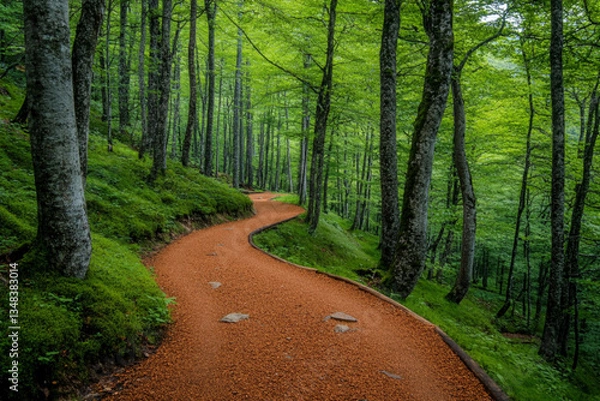 Obraz There is a path in the middle of a forest with lots of trees