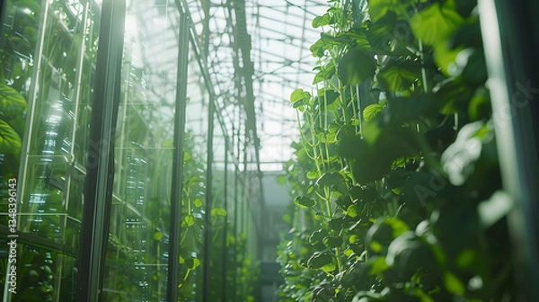 Obraz Vertical Farming Innovation: Smart Greenhouse Technology for Sustainable Agriculture and Future Food Production generate by AI