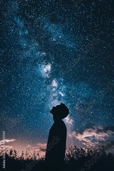 Obraz A person gazing up at the night sky, stars twinkling above. The vastness of space mirrors the endless path of personal discovery