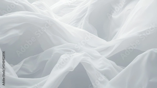 Fototapeta Soft, flowing white fabric creates serene and ethereal atmosphere, resembling gentle waves or clouds. delicate texture and light play evoke sense of calm and tranquility
