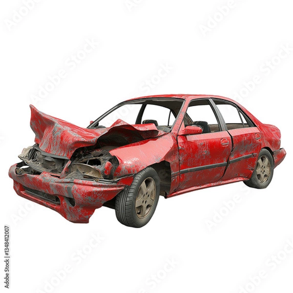 Fototapeta A car is in a wreck isolated on transparent white background, clipping path