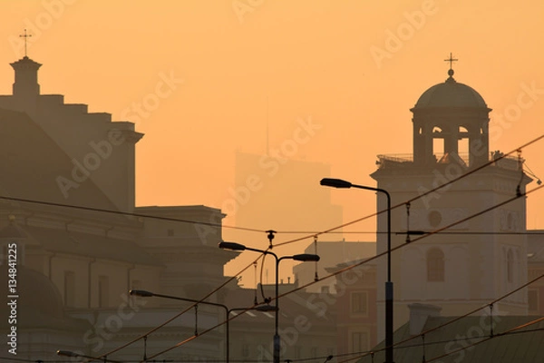 Obraz Old town at sunset, Warsaw, Poland. Fot. Konrad Filip Komarnicki / EAST NEWS Warszawa 04.11.2015 Kosciol swietej Anny i Plac Zamkowy. Widok z mostu Slasko - Dabrowskiego.