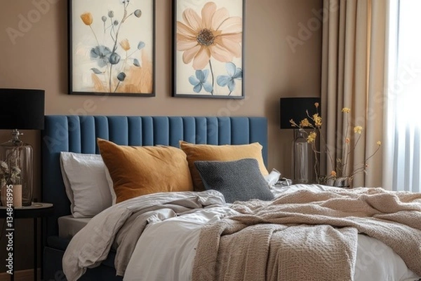 Fototapeta Cozy bedroom with floral art