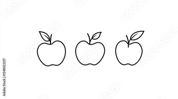 Fototapeta Three Line Art Apples: Simple, Clean, and Elegant Apple Illustrations - Perfect for Branding, Websites, and More!