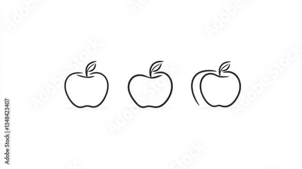 Fototapeta Three Apples Minimalist Line Art: Simple, Elegant Apple Outline Illustrations and Icons for Logos, Branding, and Graphic Design Projects. Perfect for a clean, modern aesthetic.
