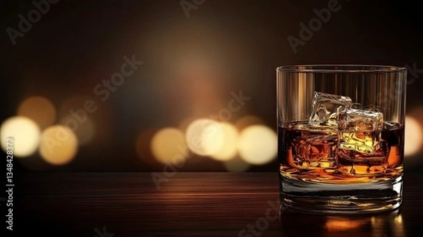 Fototapeta Whiskey on the Rocks with Bokeh Background for a Classy Vibe
