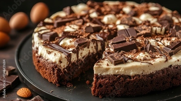 Fototapeta Delicious Chocolate Cream Cake with Layers of Flavorful Indulgence