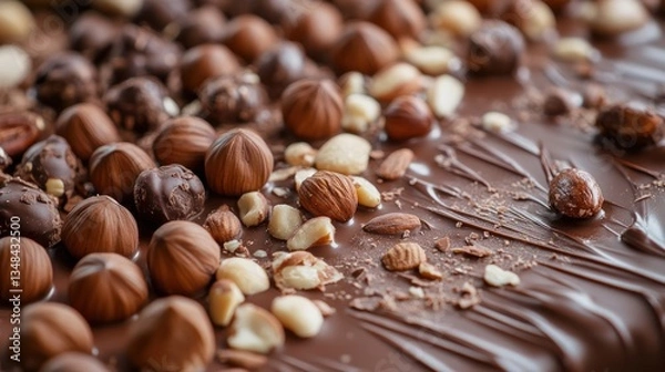 Fototapeta Delicious Chocolate Bark with Assorted Nuts Close-up Sweet Indulgence