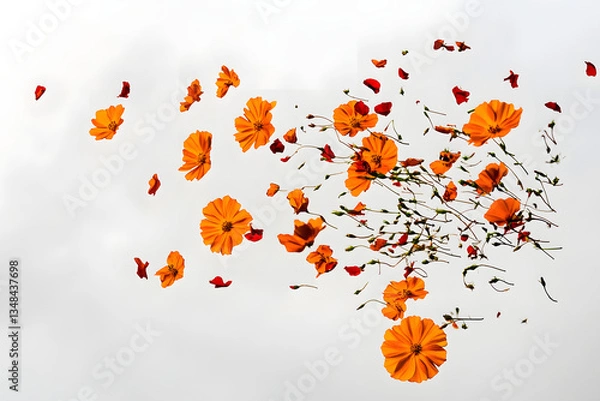 Fototapeta Orange Cosmos Flowers Dance in the Wind
