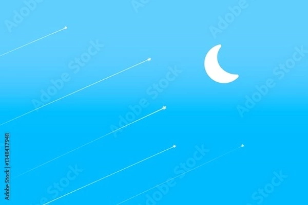 Obraz Moon And Blue Sky Cartoon illustration Background