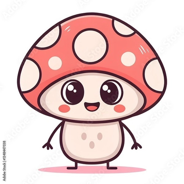 Fototapeta Smiling mushroom character in a kawaii style