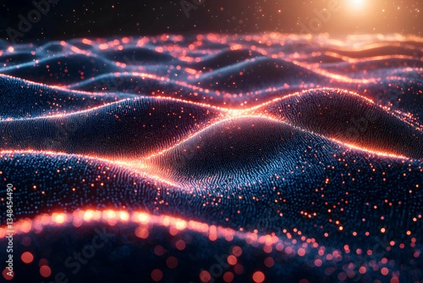 Obraz Abstract glowing particle waves. Ideal for digital art, motion graphics, and futuristic backgrounds. Adds depth and dynamic visuals.