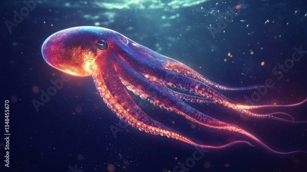 Obraz Glowing octopus in deep sea