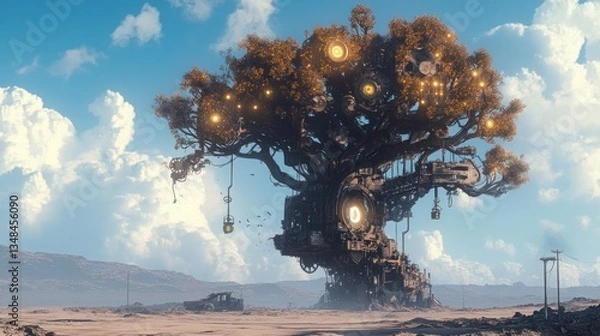 Obraz Futuristic tree in a desolate landscape