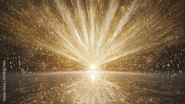 Obraz Golden light explosion radiating outwards, reflecting on a surface