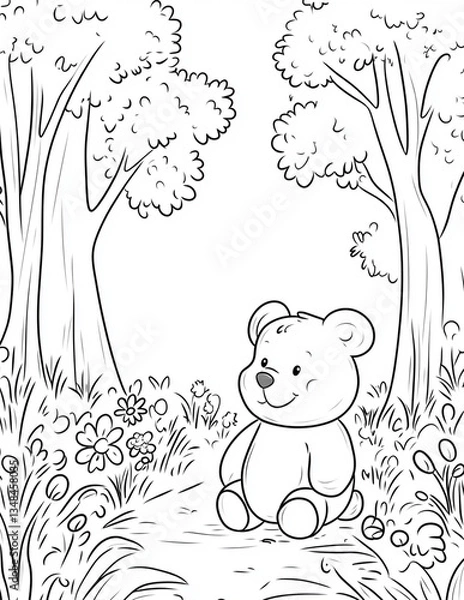 Obraz Bear And Flowers Coloring Book Pages